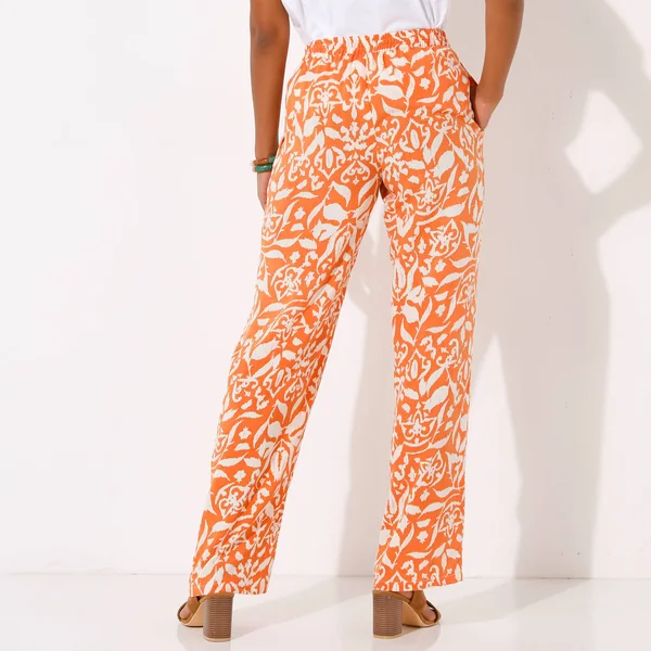 Pantalon large fluide, imprimé bicolore, mandarine / beige