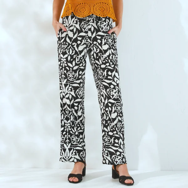 Pantalon large fluide, imprimé bicolore, noir / beige