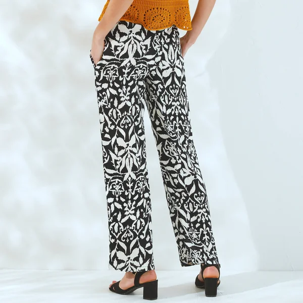 Pantalon large fluide, imprimé bicolore, noir / beige
