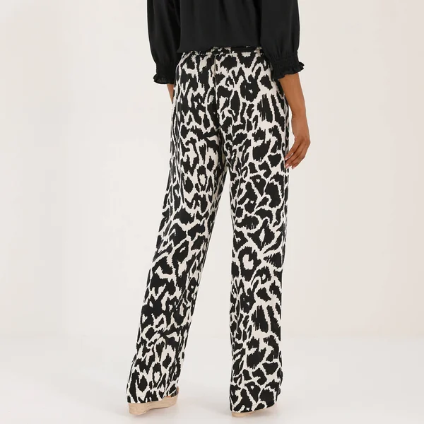 Pantalon large, imprimé , noir / beige