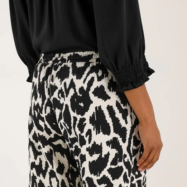 Pantalon large, imprimé , noir / beige