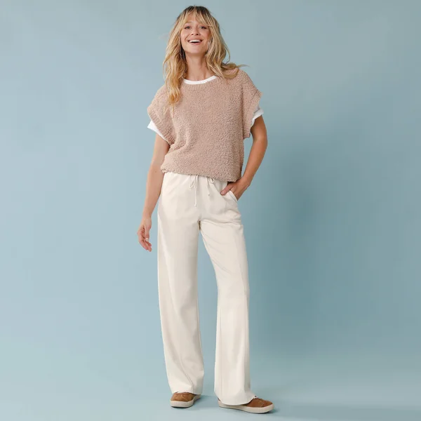 Pantalon large spécial Petites en maille fluide, écru