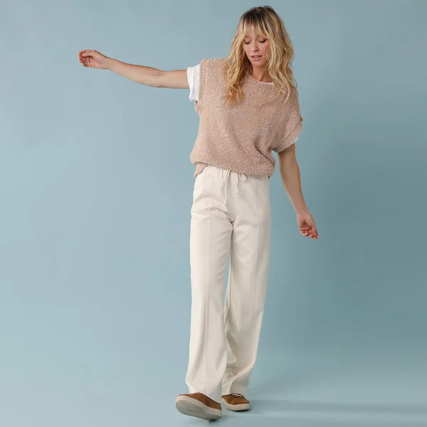 Pantalon large spécial Petites en maille fluide, écru