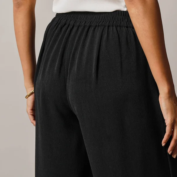 Pantalon large taille haute à enfiler, crêpe fluide, noir