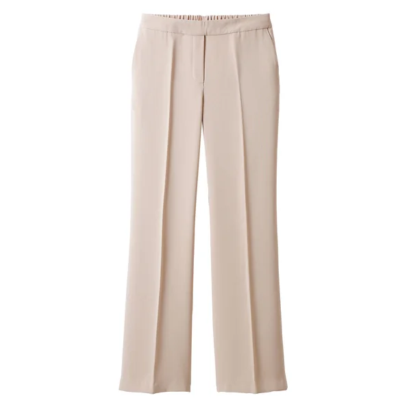 Pantalon large taille élastiquée, crêpe, beige