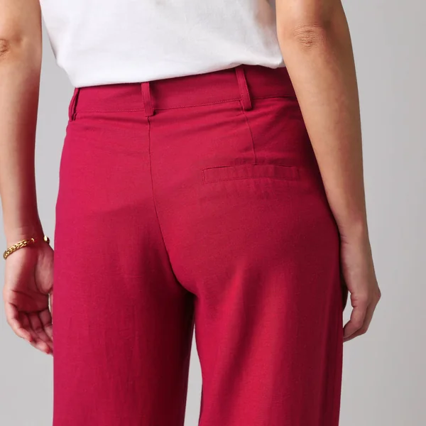 Pantalon large à pinces uni, en viscose-lin, framboise