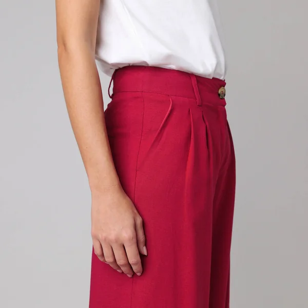 Pantalon large à pinces uni, en viscose-lin, framboise