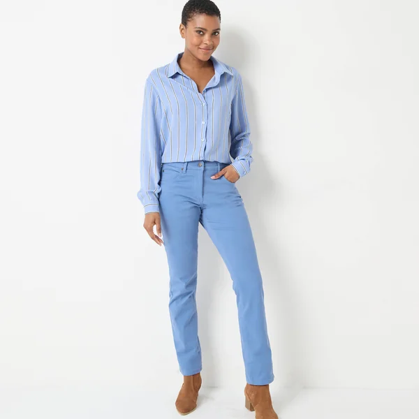 Pantalon sculptant, 5 poches, bleu grisé