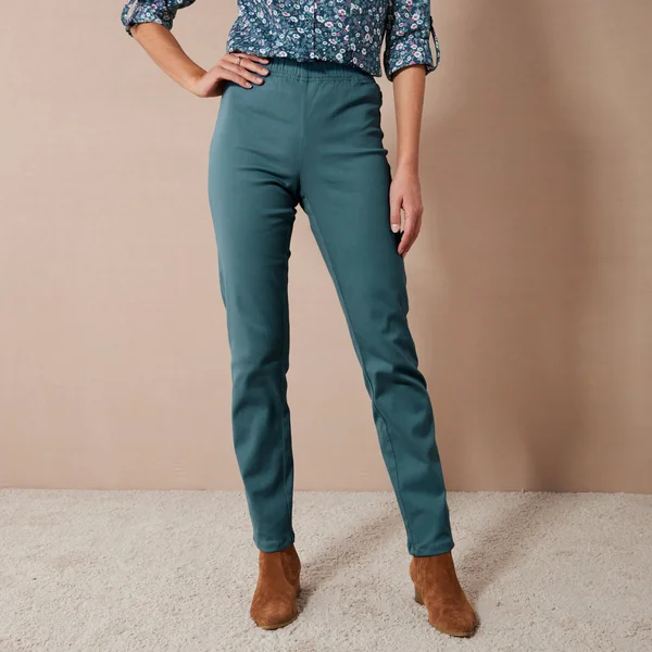 Pantalon sculptant, ceinture ventre plat, bleu canard