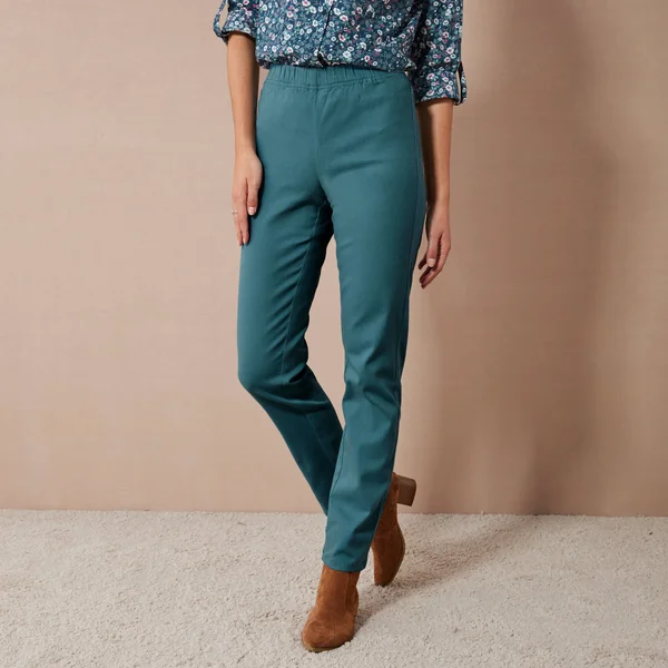 Pantalon sculptant, ceinture ventre plat, bleu canard