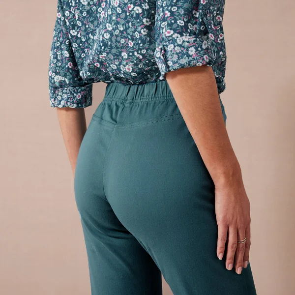 Pantalon sculptant, ceinture ventre plat, bleu canard