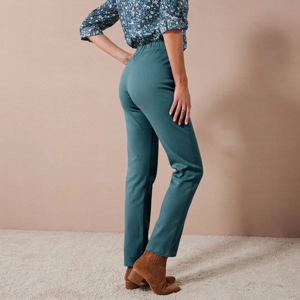 Pantalon sculptant, ceinture ventre plat, bleu canard