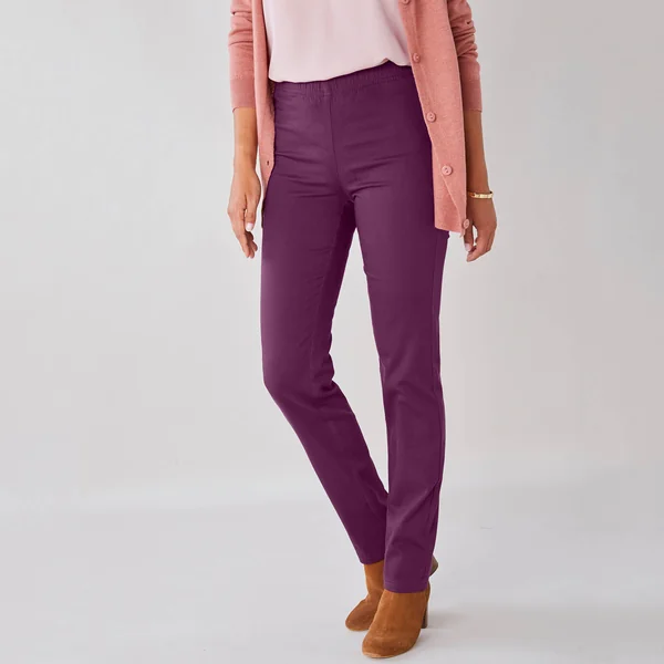 Pantalon sculptant, ceinture ventre plat, prune