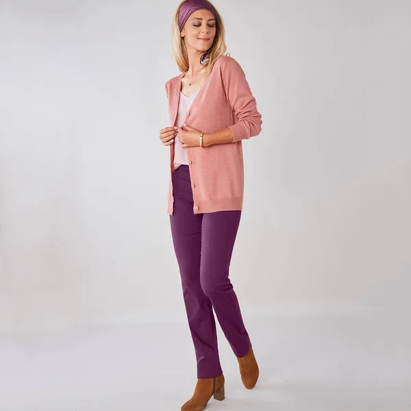 Pantalon sculptant, ceinture ventre plat, prune