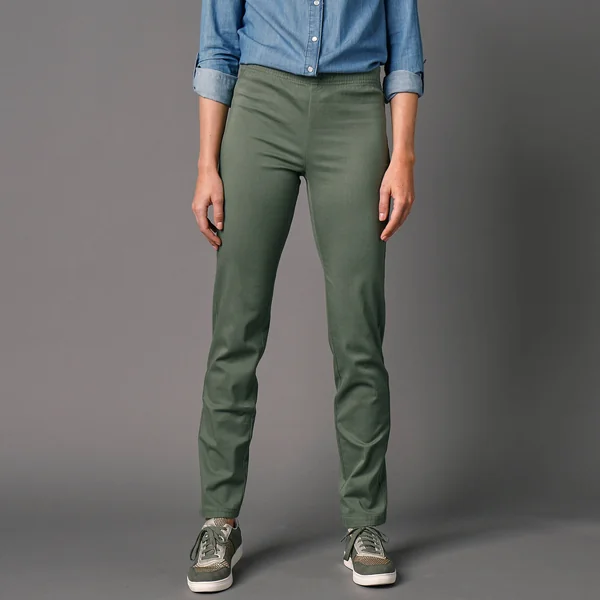 Pantalon sculptant, ceinture ventre plat, vert mousse