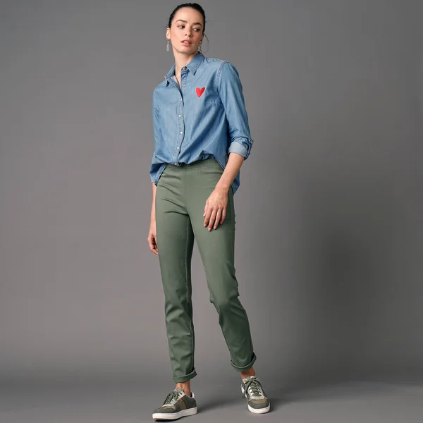 Pantalon sculptant, ceinture ventre plat, vert mousse