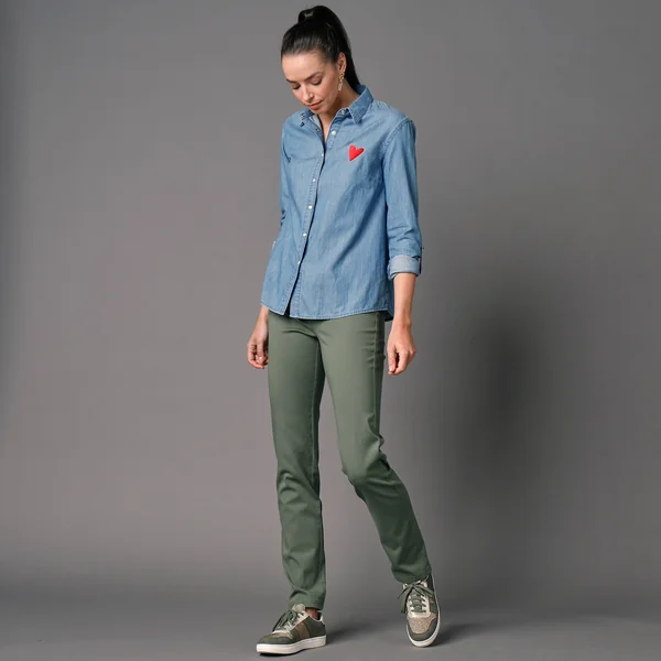 Pantalon sculptant, ceinture ventre plat, vert mousse