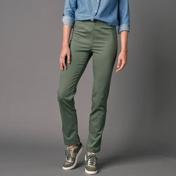 Pantalon sculptant, ceinture ventre plat, vert mousse