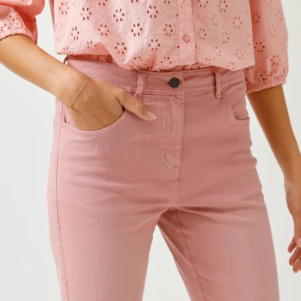 Pantalon slim, taille haute, grande stature, bois de rose