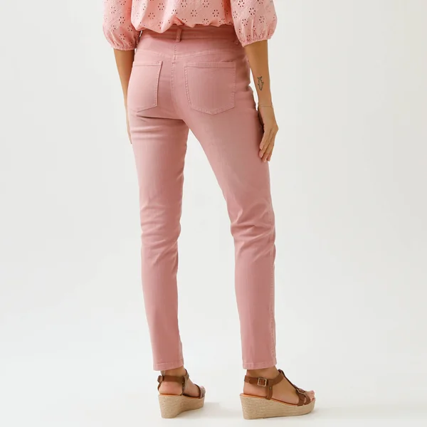 Pantalon slim, taille haute, grande stature, bois de rose