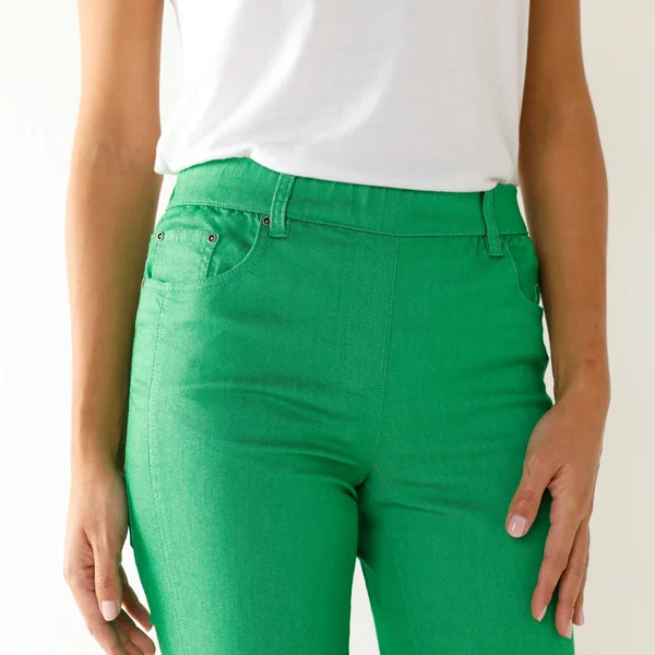 Pantalon stretch coutures affinantes, vert menthe