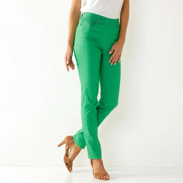 Pantalon stretch coutures affinantes, vert menthe
