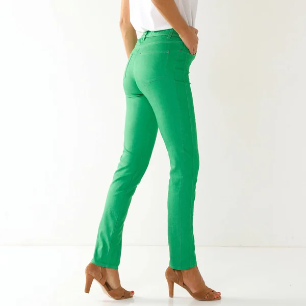 Pantalon stretch coutures affinantes, vert menthe