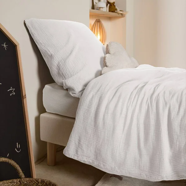 Parure de lit enfant gaze de coton bio Lou - Blanc - 140 x 200 cm
