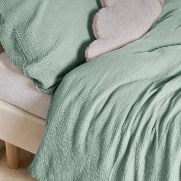Parure de lit enfant gaze de coton bio Lou - Vert d'eau - 140 x 200 cm