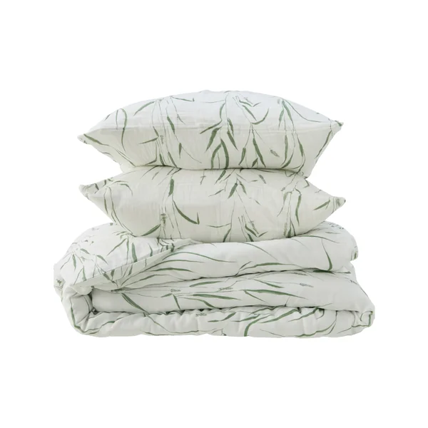 Parure de lit gaze de coton Vulpin - Ecru/Vert - 240 x 220 cm