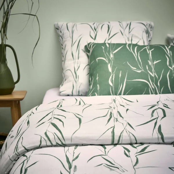 Parure de lit gaze de coton Vulpin - Ecru/Vert - 240 x 220 cm