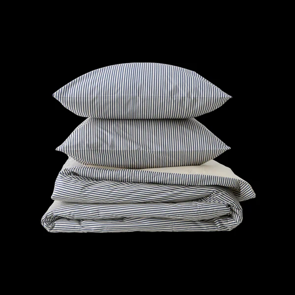 Parure de lit percale Aulne - Rayures Bleu Nautique - 240 x 220 cm