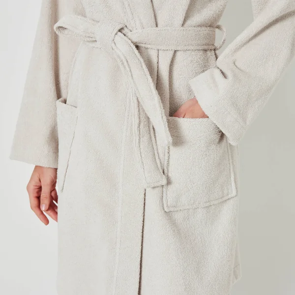 Peignoir court adulte col kimono éponge bouclette, sable