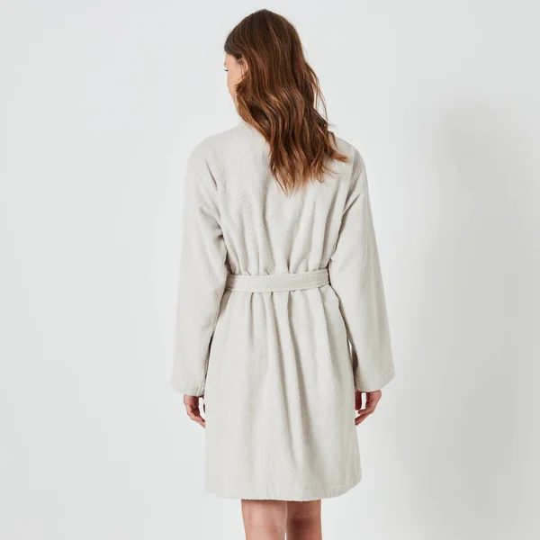 Peignoir court adulte col kimono éponge bouclette, sable