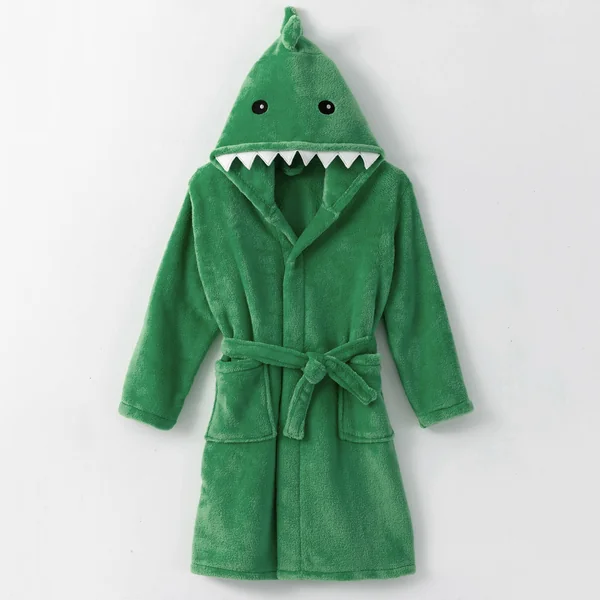 Peignoir de bain enfant dinosaure à capuche microfibre toute douce, vert
