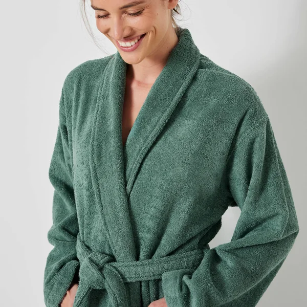 Peignoir mixte adulte col châle éponge bouclette, eucalyptus