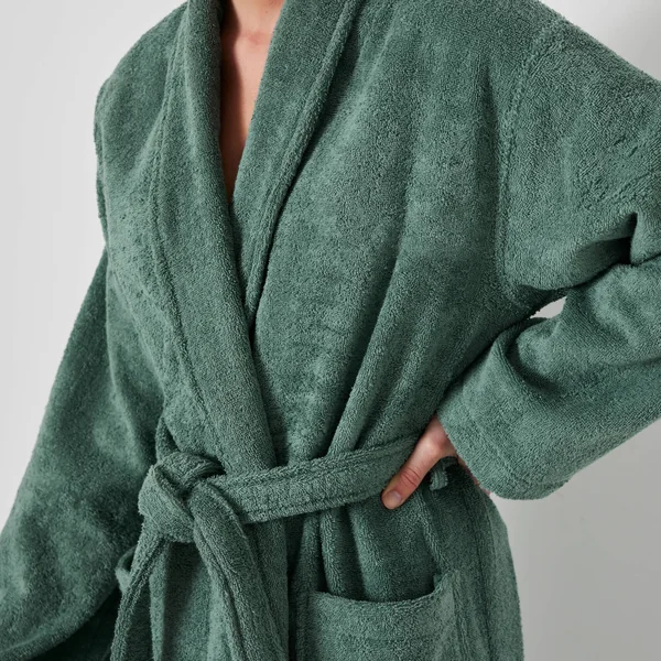 Peignoir mixte adulte col châle éponge bouclette, eucalyptus