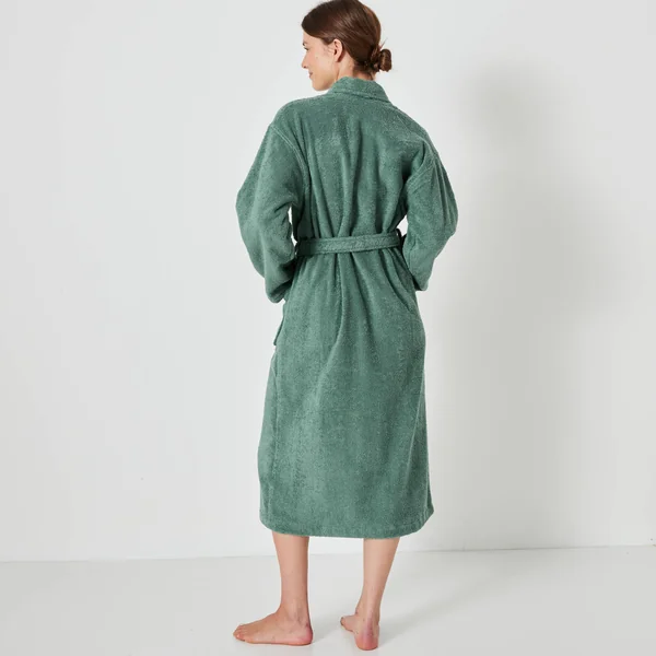 Peignoir mixte adulte col châle éponge bouclette, eucalyptus