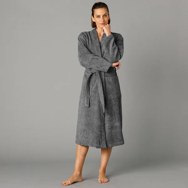 Peignoir mixte adulte col kimono éponge bouclette , anthracite