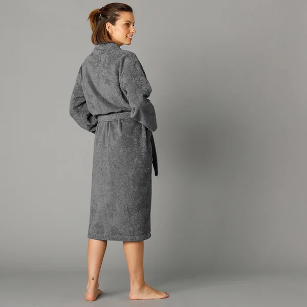 Peignoir mixte adulte col kimono éponge bouclette , anthracite