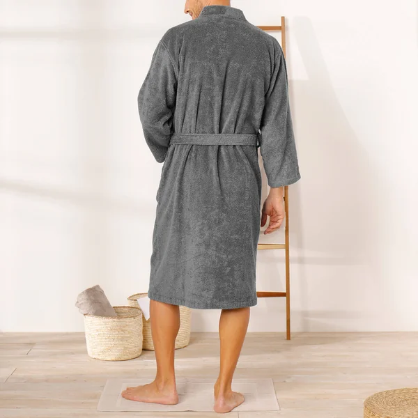 Peignoir mixte adulte col kimono éponge bouclette , anthracite