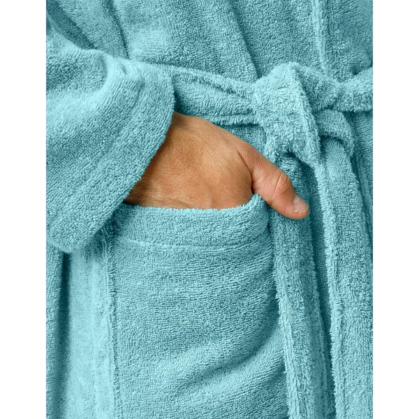 Peignoir mixte adulte éponge bouclette col châle personnalisable, vert d'eau