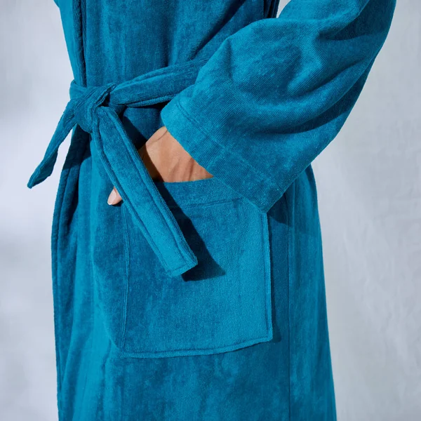 Peignoir mixte adulte éponge velours col châle, bleu paon