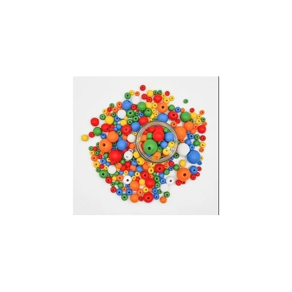 PERLES RONDES BOIS MULTICOLORES 0.8 A 2.3CM X385 PIECES