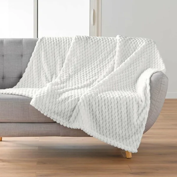 PLAID 125X150CM FLANELLE RELIEF UNIE MINI FROSTY NATUREL