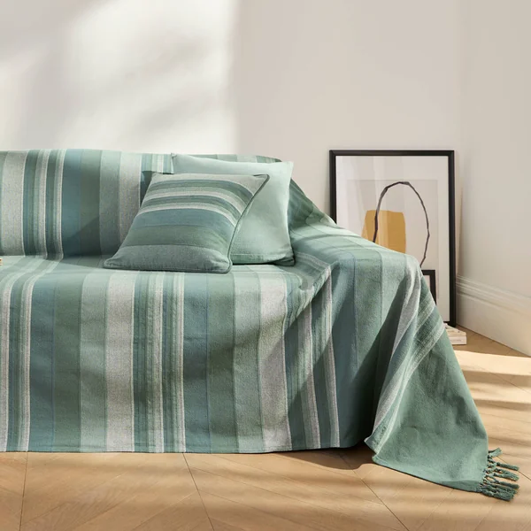 Plaid jeté multicolore coton tissage artisanal, eucalyptus