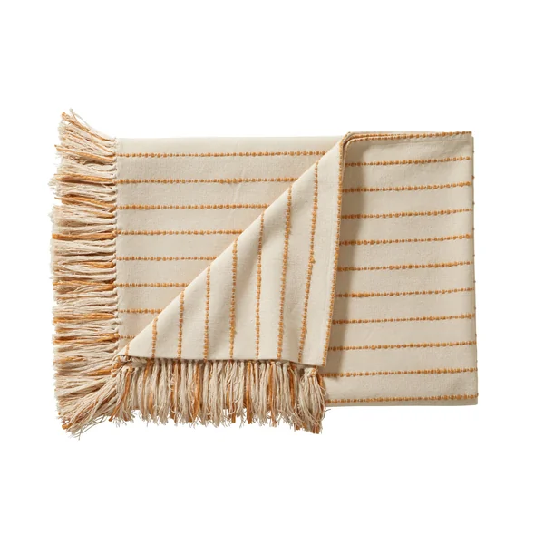 Plaid ou jeté de canapé tissage artisanal, naturel / miel