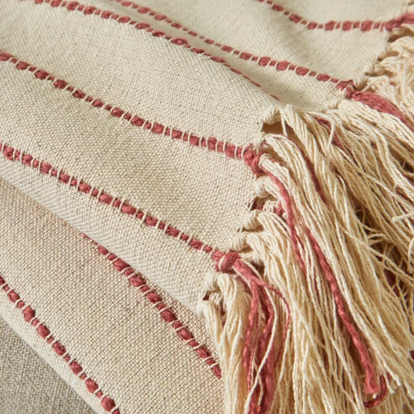 Plaid ou jeté de canapé tissage artisanal, naturel / terracotta