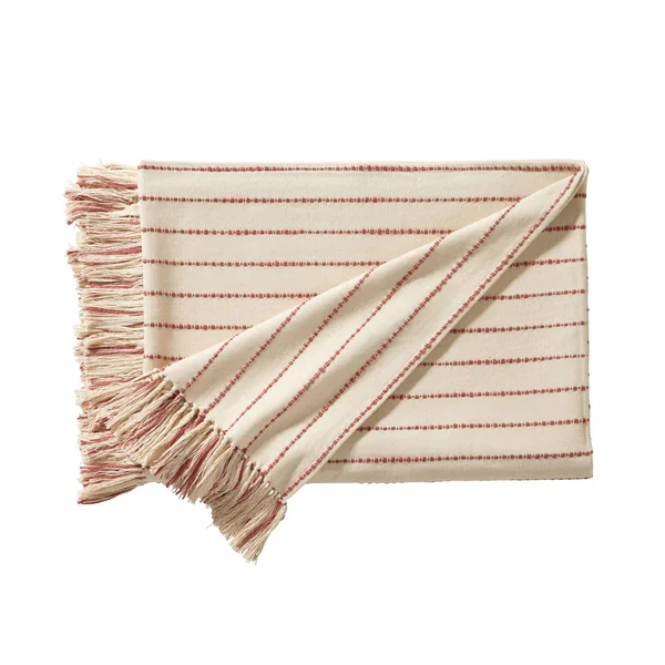 Plaid ou jeté de canapé tissage artisanal, naturel / terracotta