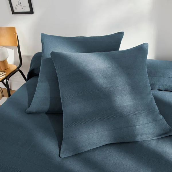 Plaid ou jeté uni coton tissage artisanal, bleu marine